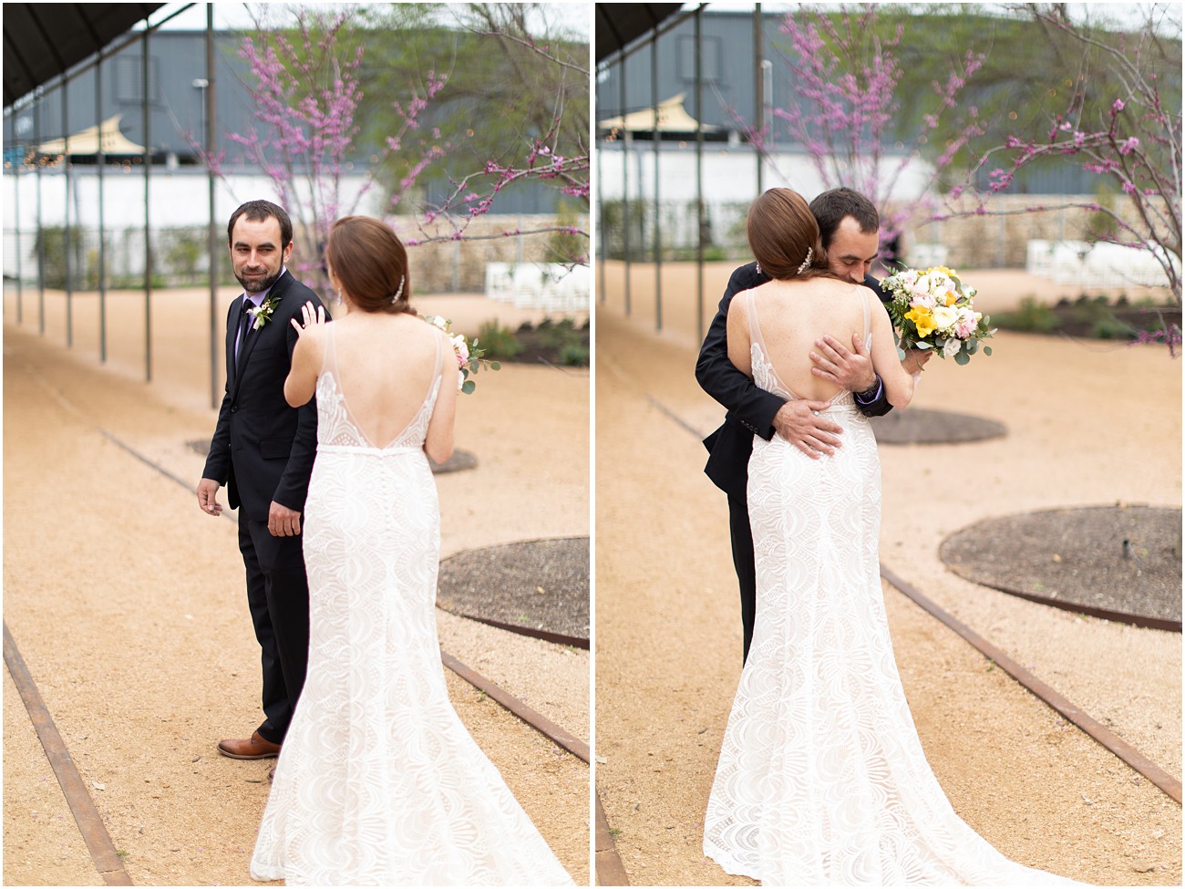 first look between a bride and groom on their wedding day in austin texas