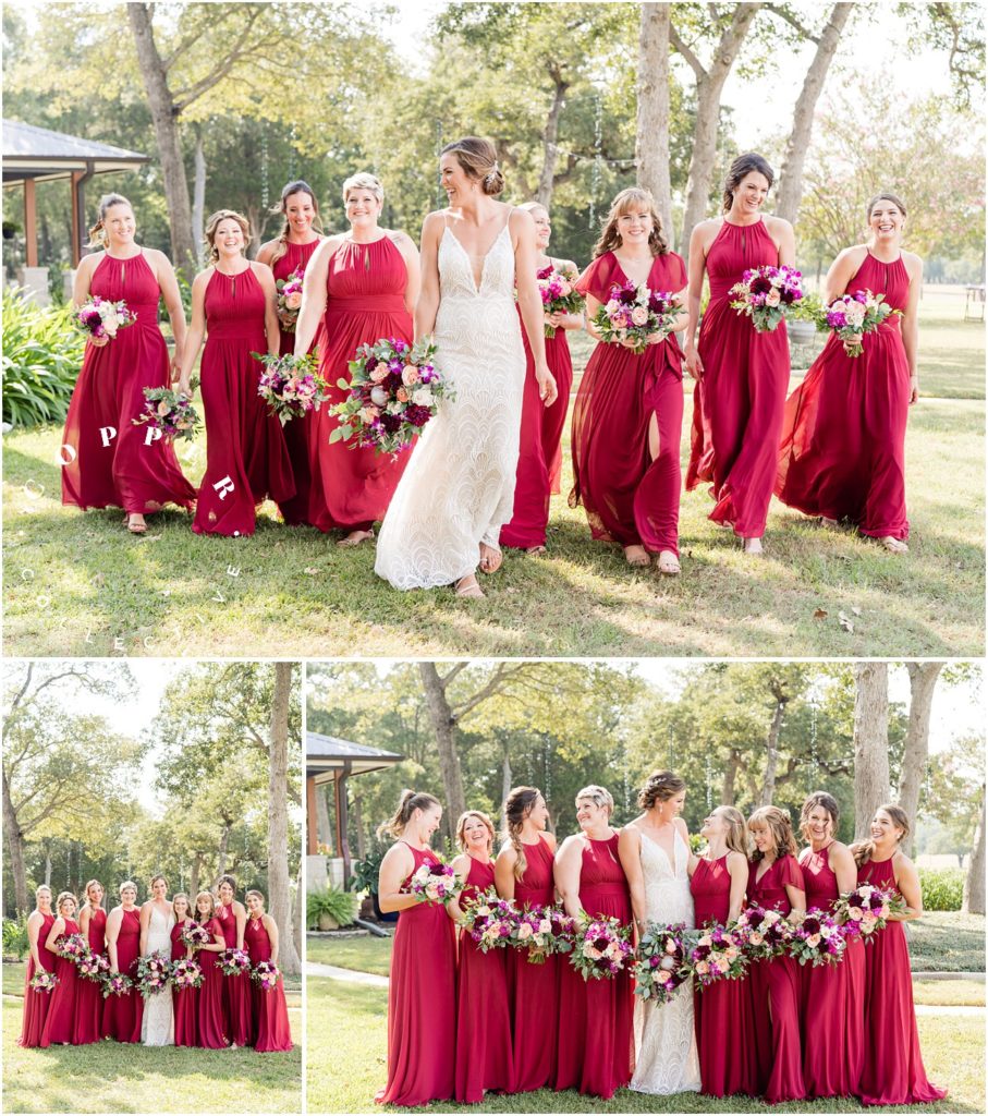 burgundy bridesmaid dresses and wedding party