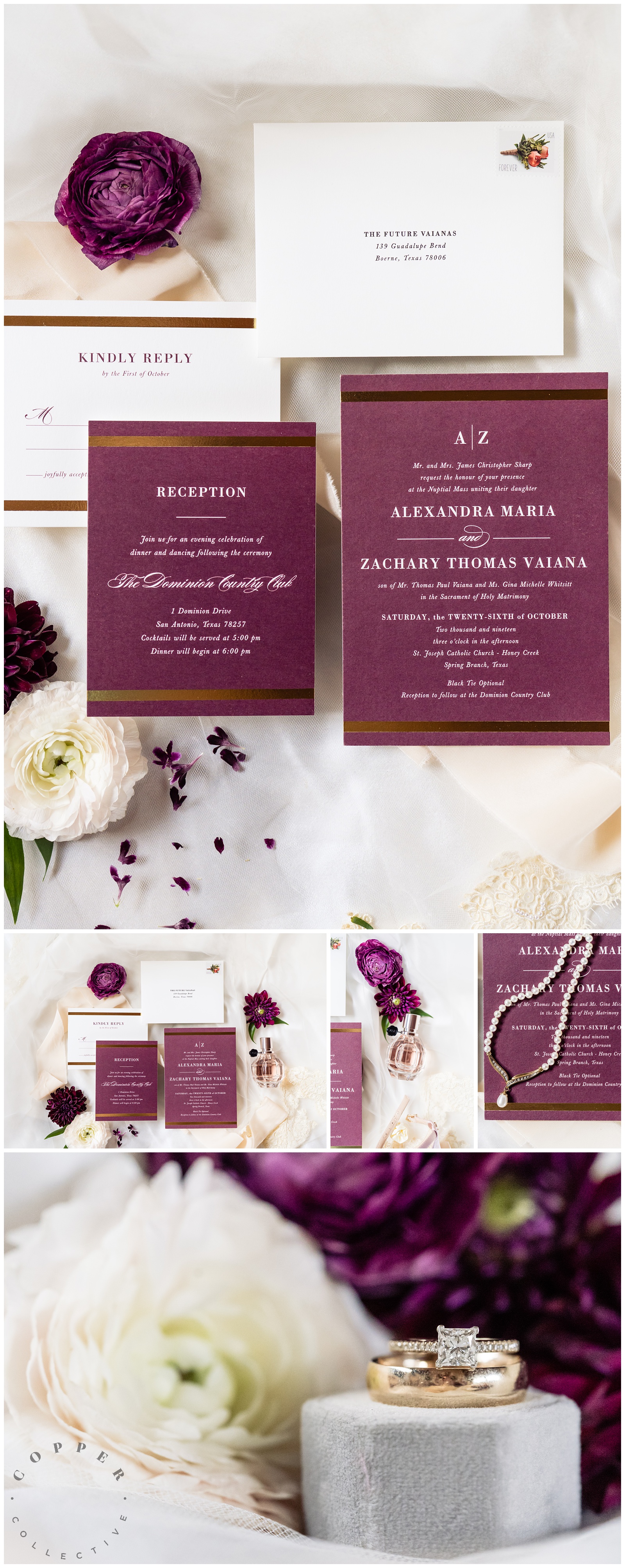 Fall maroon and gold wedding details