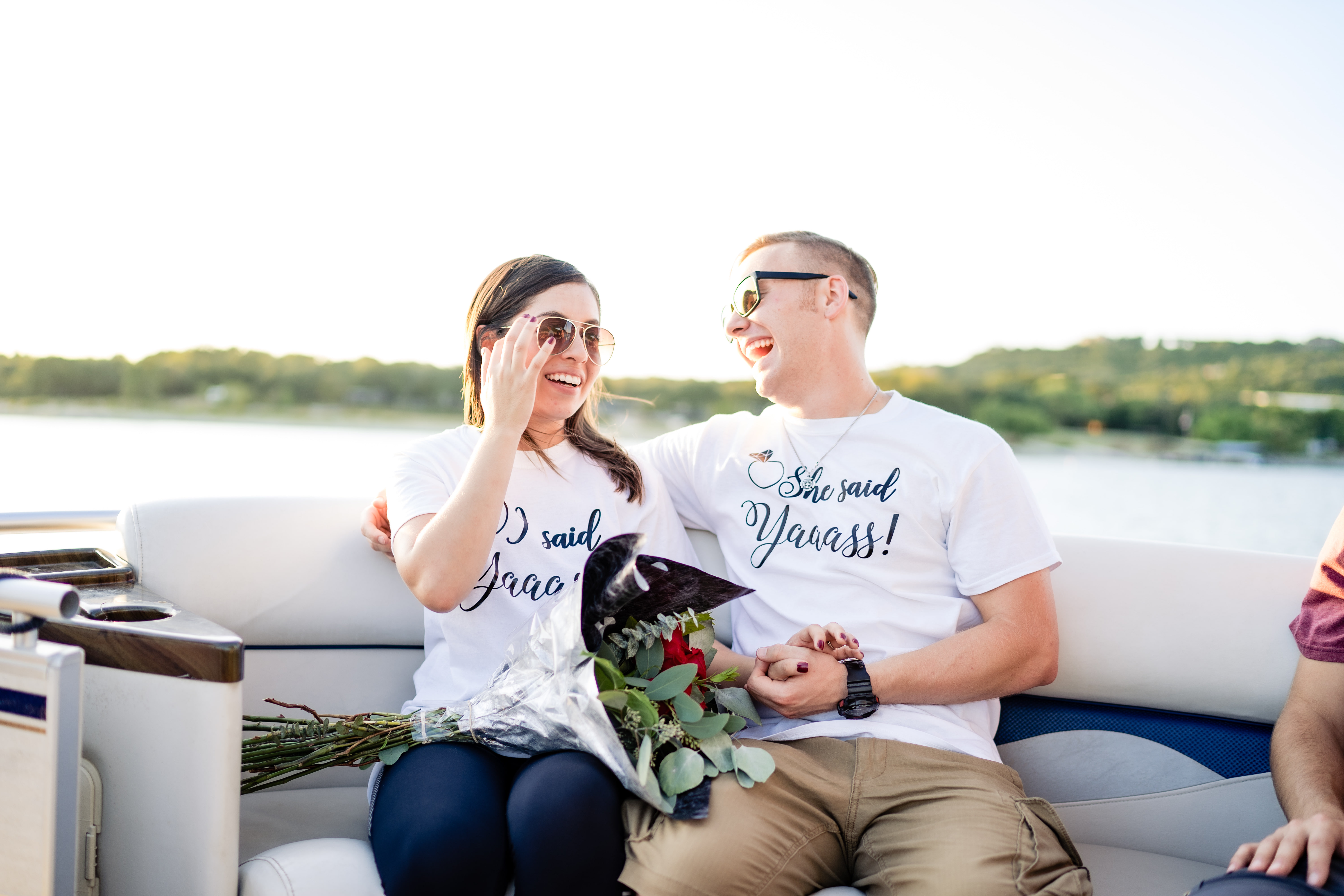 Lake travis wedding proposal on a boat ride